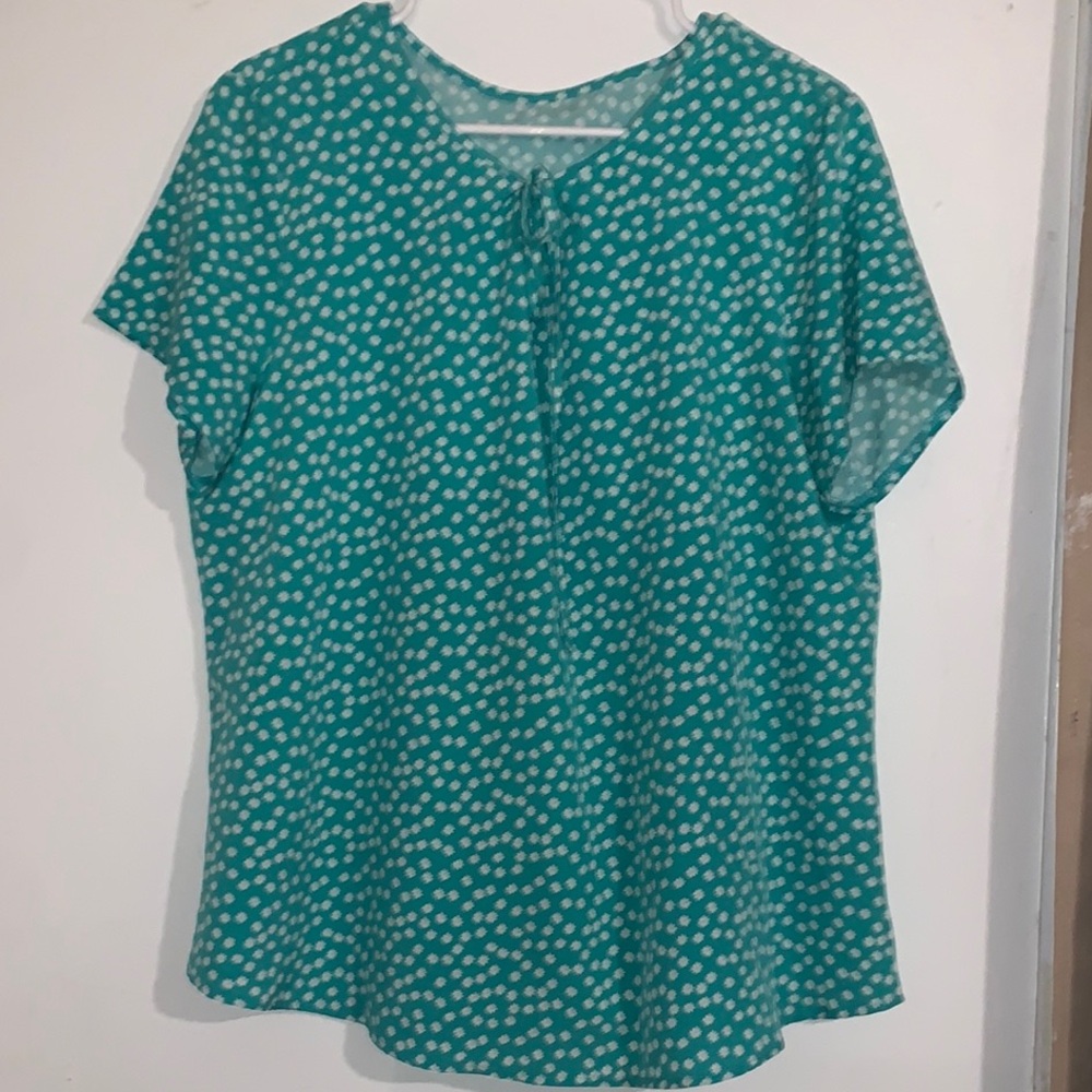 SHEIN Blue Green Short Sleeve Blouse with Mandarin Collar